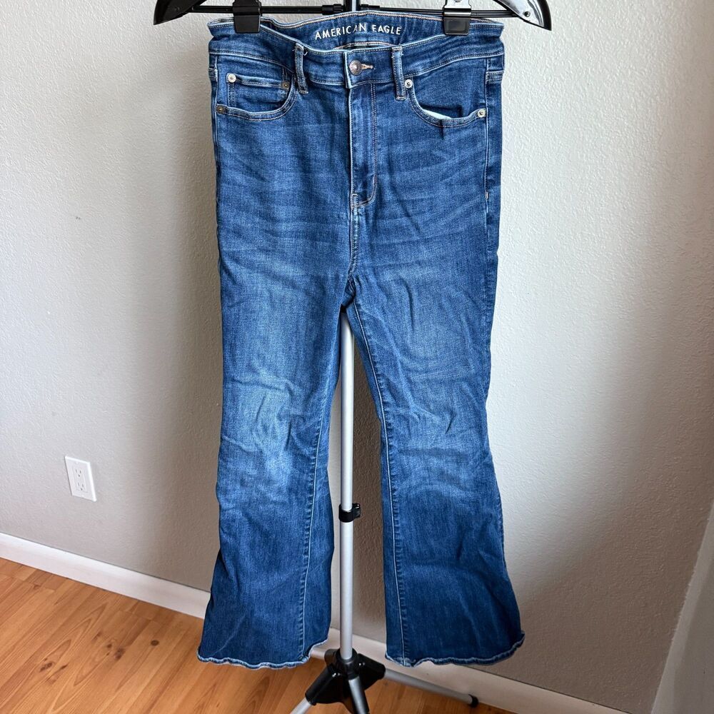 American Eagle Super Hi Rise Flare Split Hem Stretch Jeans Women's Size 8